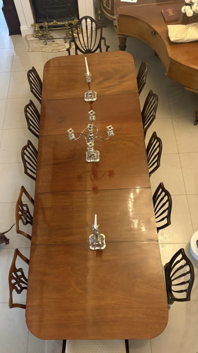 Antique Georgian Figured Mahogany 3 Pillar Extending Dining Table Circa 1800 12 Seater - Image 3