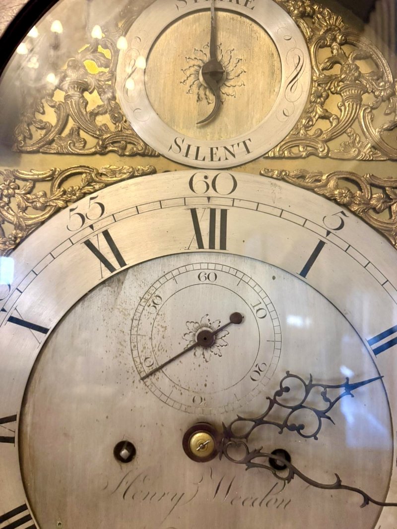 Antique George II Mahogany 8 Day Strike Silent Longcase Clock Henry Weedon London - Image 12