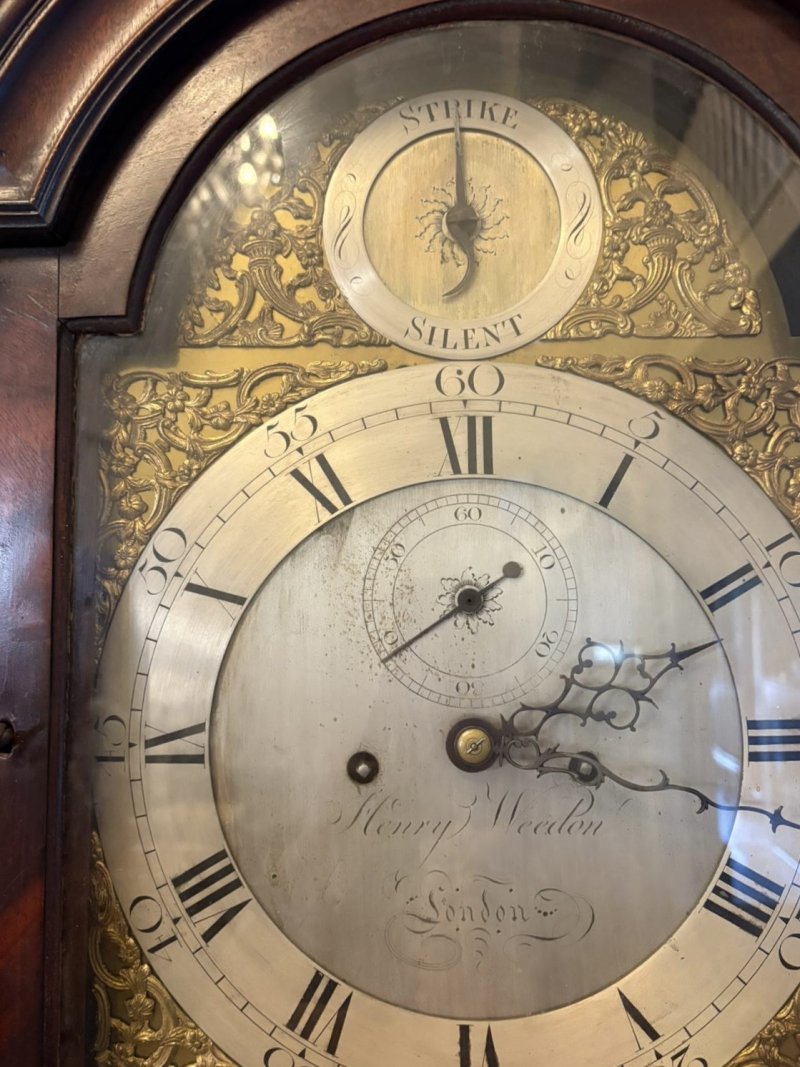 Antique George II Mahogany 8 Day Strike Silent Longcase Clock Henry Weedon London - Image 16