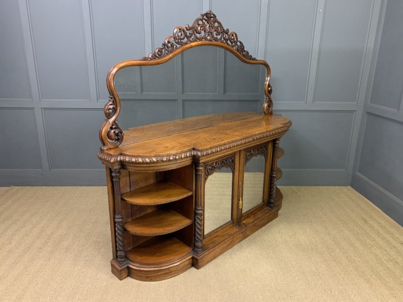 Large Victorian Burr Walnut London Quality Mirror Back Chiffonier