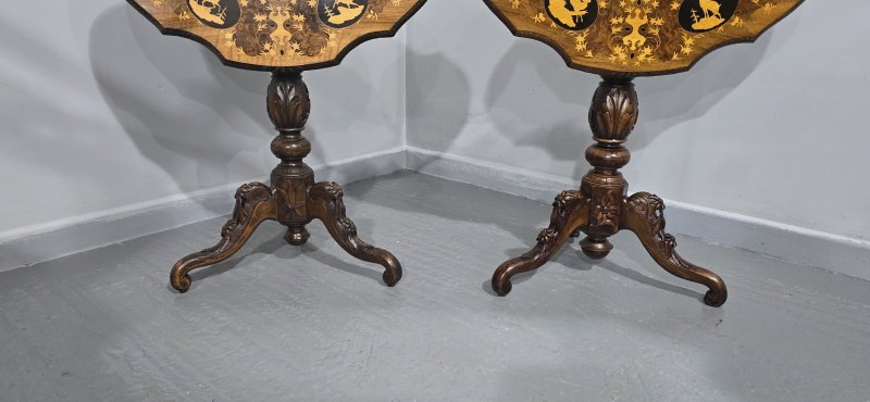 Wonderful Pair Black Forest Inlaid Lamp Tables - Image 4
