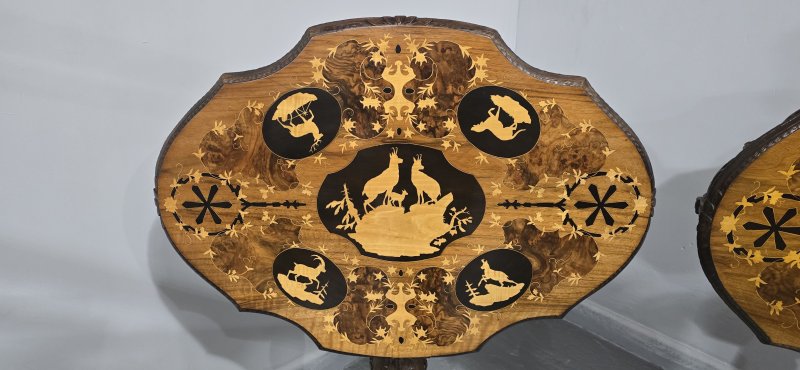 Wonderful Pair Black Forest Inlaid Lamp Tables - Image 3