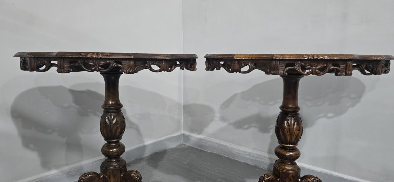 Wonderful Pair Black Forest Inlaid Lamp Tables - Image 8