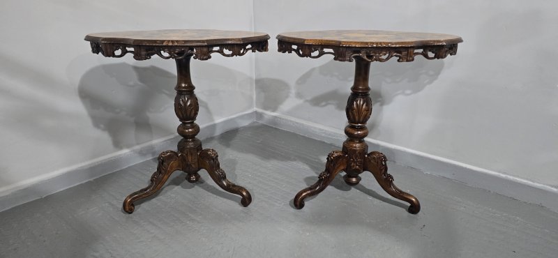 Wonderful Pair Black Forest Inlaid Lamp Tables - Image 5