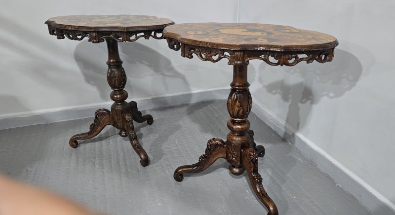Wonderful Pair Black Forest Inlaid Lamp Tables - Image 9