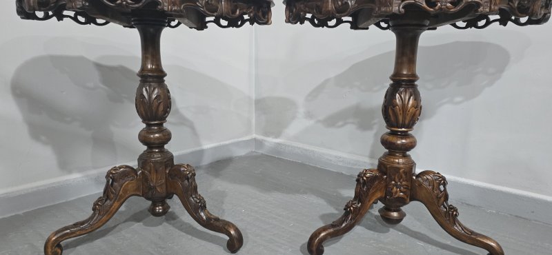 Wonderful Pair Black Forest Inlaid Lamp Tables - Image 7
