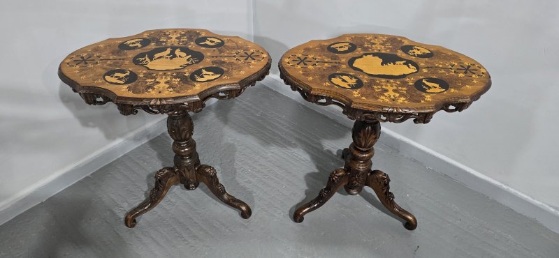Wonderful Pair Black Forest Inlaid Lamp Tables - Image 10