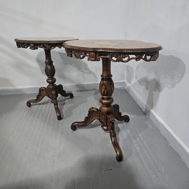 Wonderful Pair Black Forest Inlaid Lamp Tables - Image 11