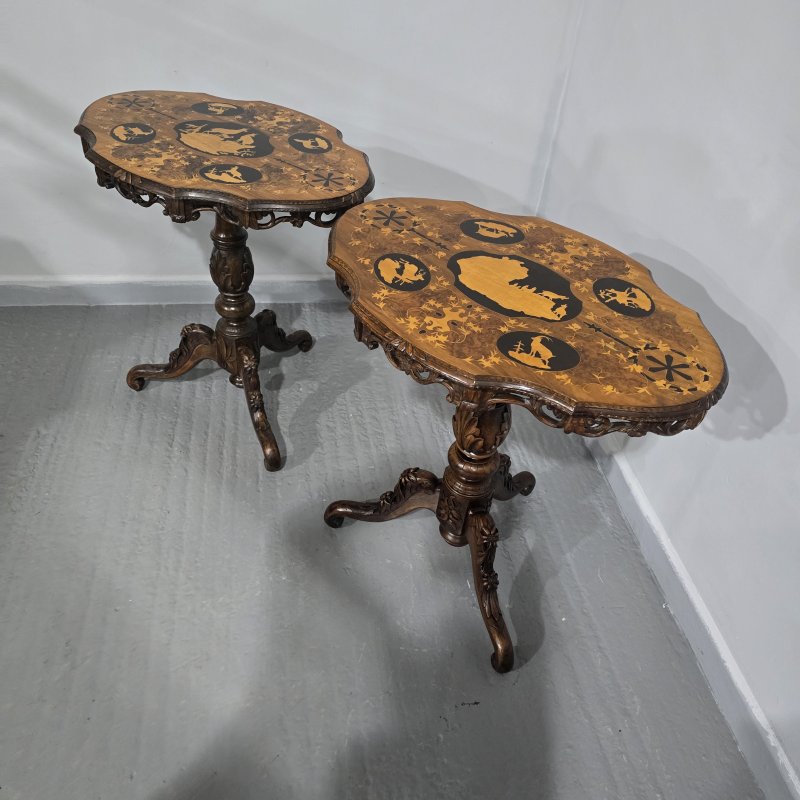 Wonderful Pair Black Forest Inlaid Lamp Tables - Image 12