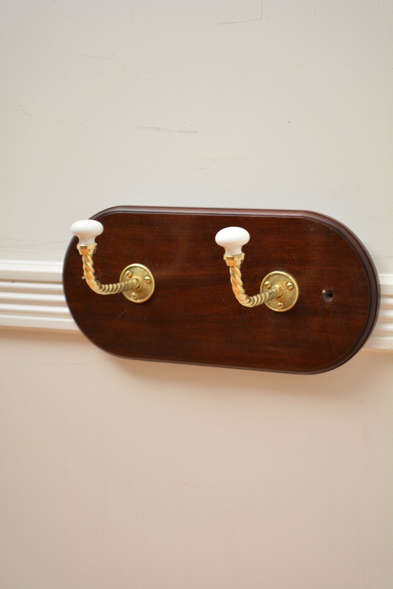 Antique Mahogany And Brass Coat Rack Coat Hooks - Image 2