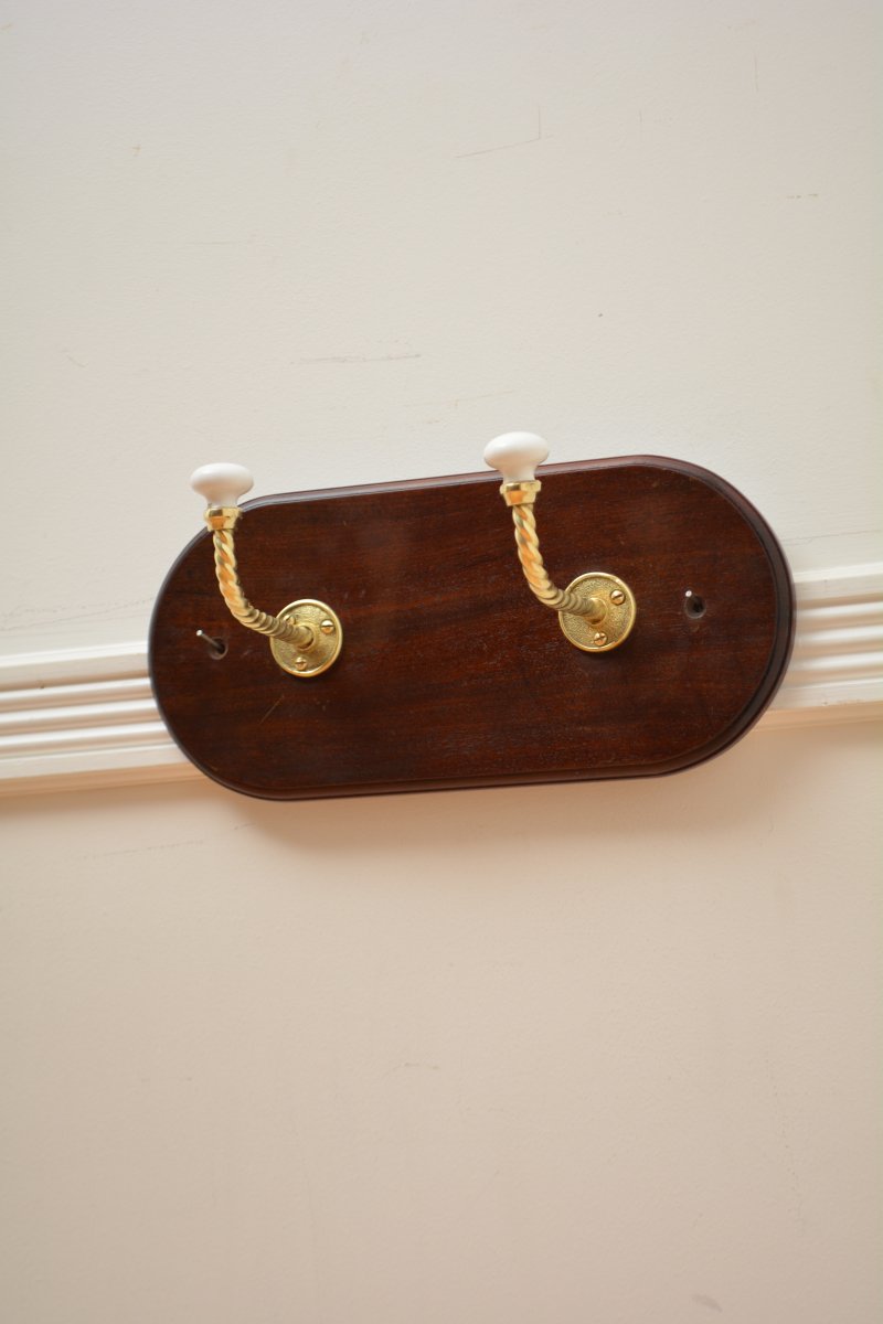 Antique Mahogany And Brass Coat Rack Coat Hooks - Image 3