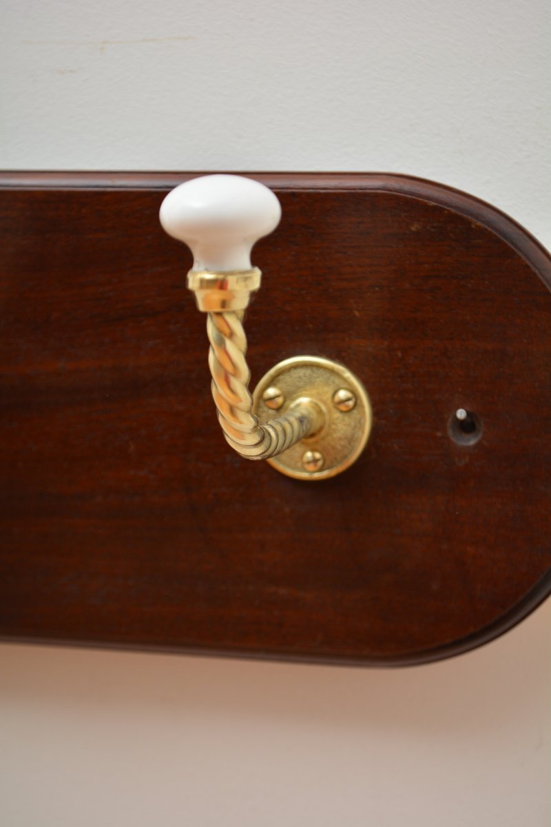 Antique Mahogany And Brass Coat Rack Coat Hooks - Image 6