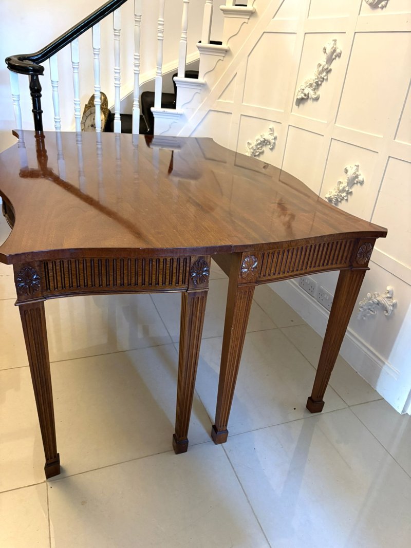 Antique Mahogany Pair of Serpentine Serving Console Tables With Neoclassical Carving - Image 5