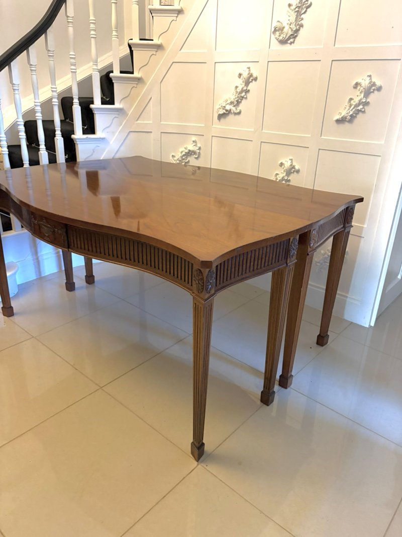 Antique Mahogany Pair of Serpentine Serving Console Tables With Neoclassical Carving - Image 4