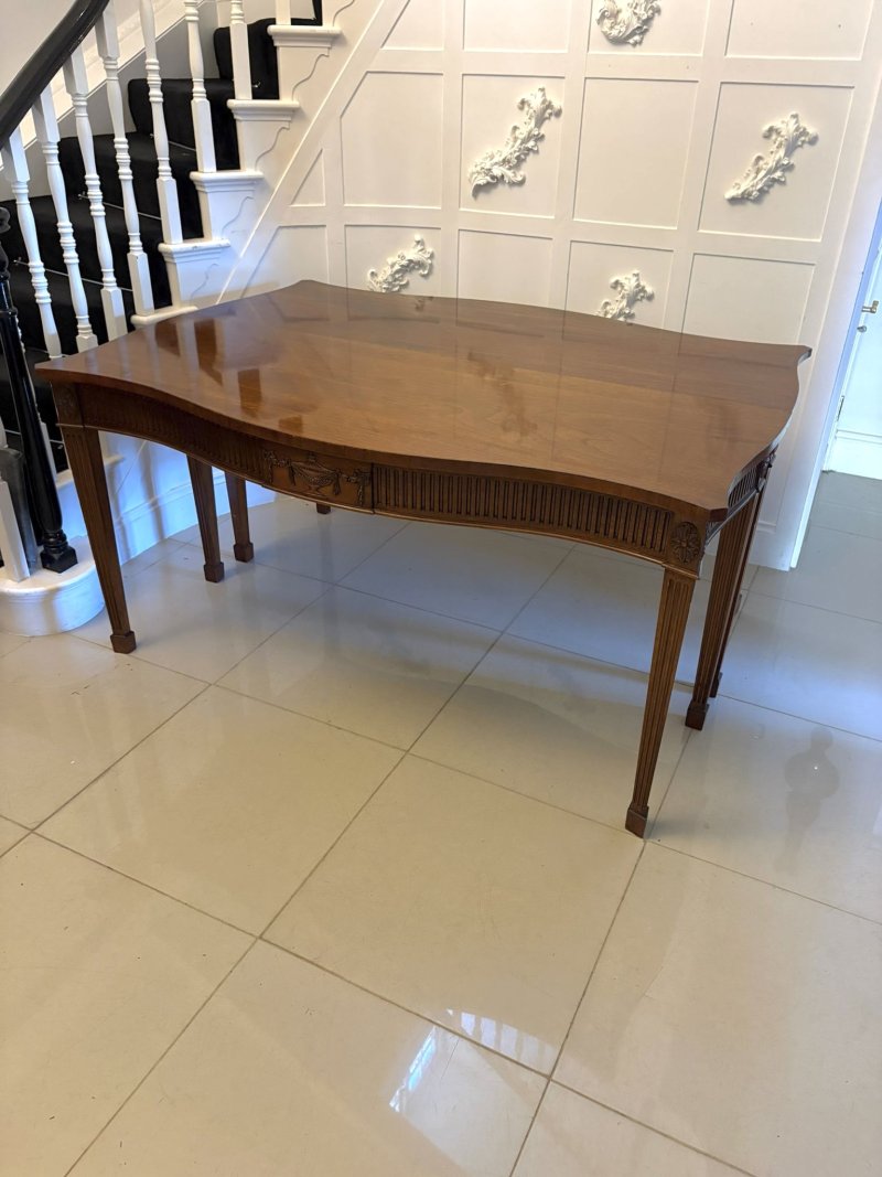 Antique Mahogany Pair of Serpentine Serving Console Tables With Neoclassical Carving - Image 14
