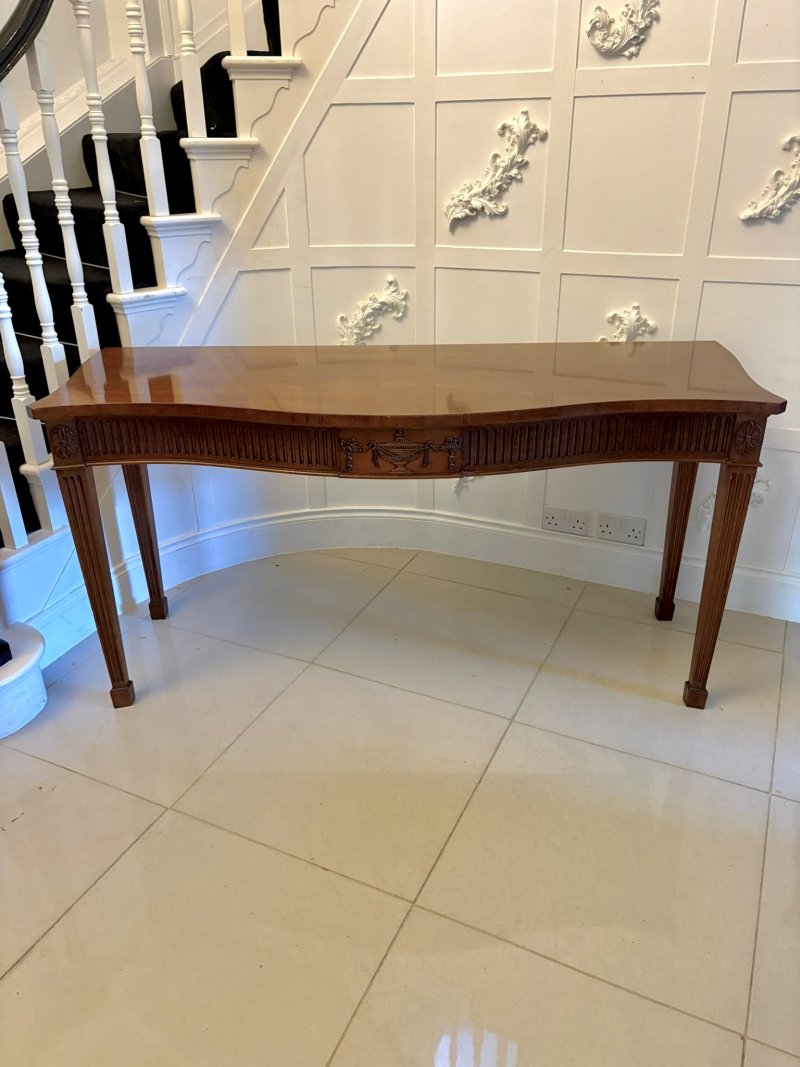 Antique Mahogany Pair of Serpentine Serving Console Tables With Neoclassical Carving - Image 13