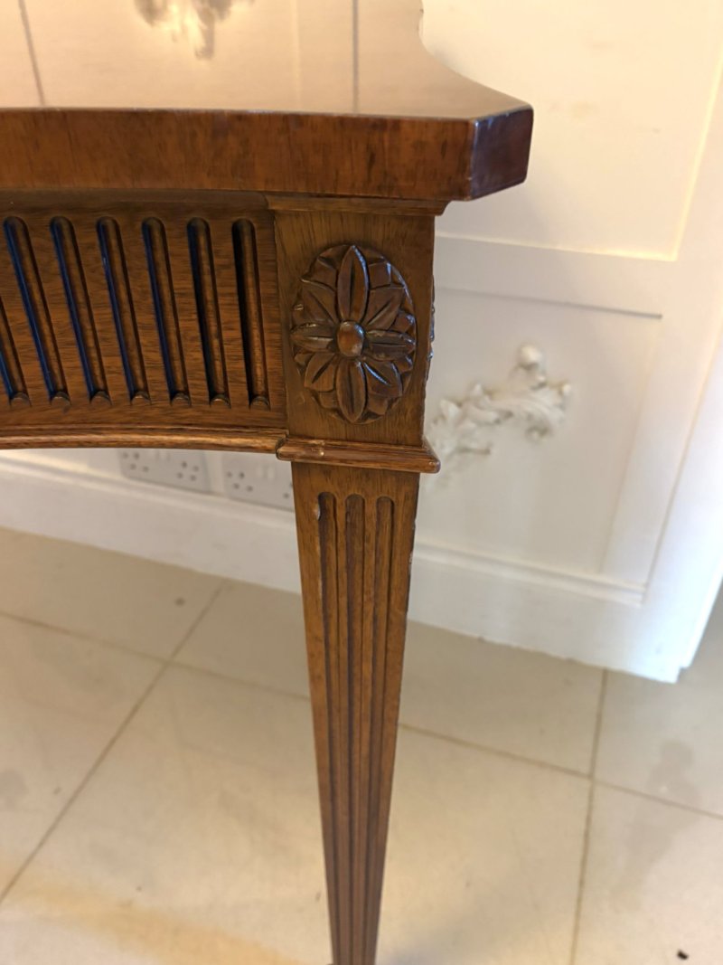 Antique Mahogany Pair of Serpentine Serving Console Tables With Neoclassical Carving - Image 8