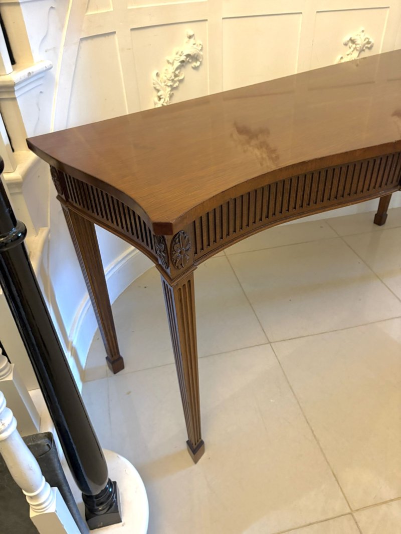 Antique Mahogany Pair of Serpentine Serving Console Tables With Neoclassical Carving - Image 9