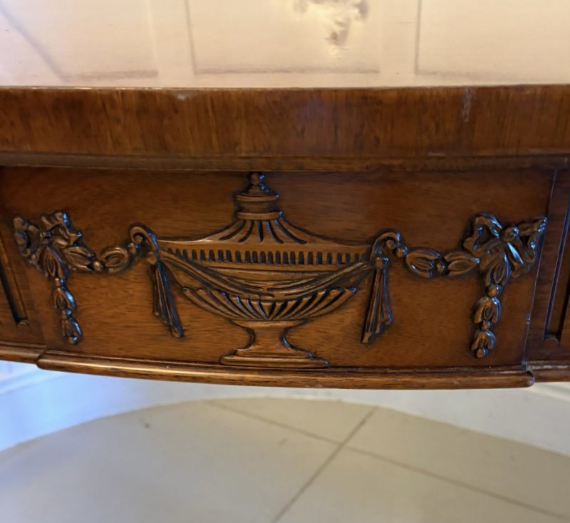Antique Mahogany Pair of Serpentine Serving Console Tables With Neoclassical Carving - Image 11