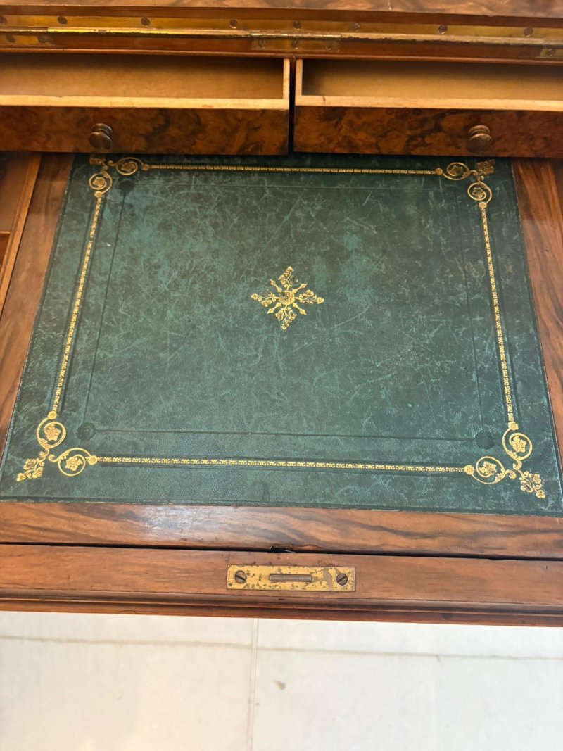 Antique Victorian Burr Walnut Floral Marquetry Piano Top Davenport Desk - Image 15