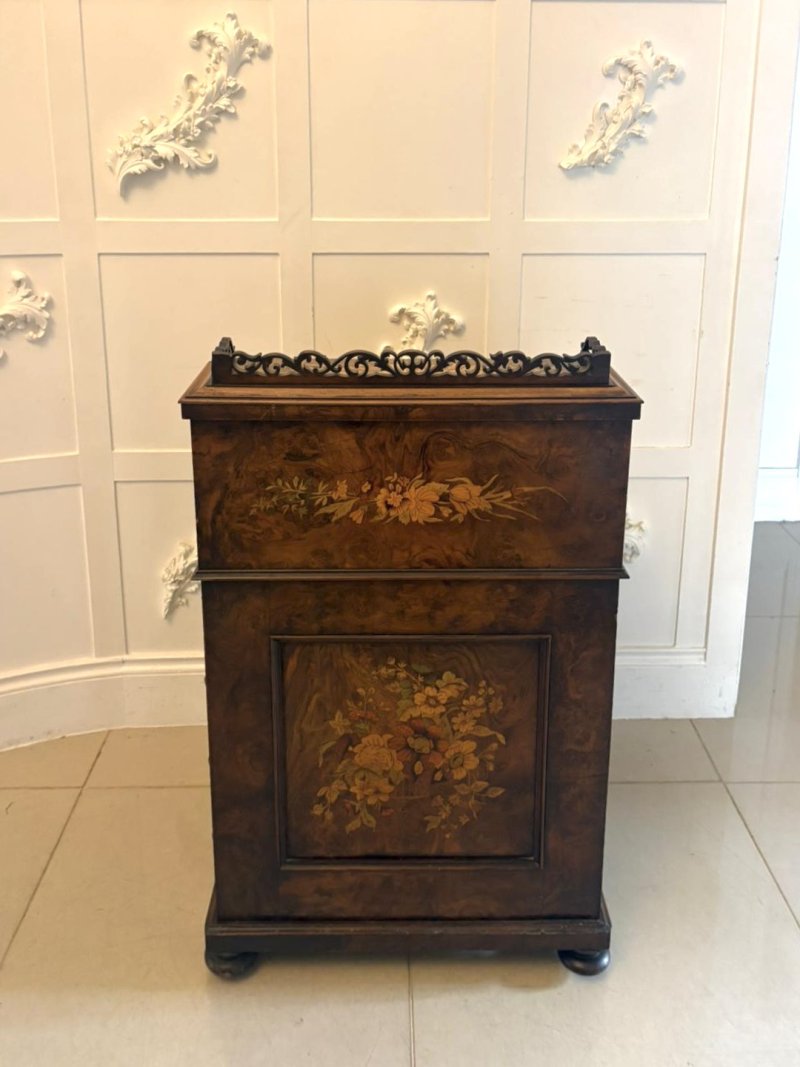 Antique Victorian Burr Walnut Floral Marquetry Piano Top Davenport Desk - Image 7