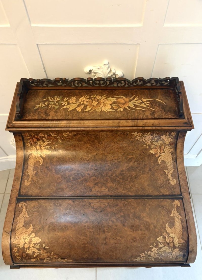 Antique Victorian Burr Walnut Floral Marquetry Piano Top Davenport Desk - Image 18