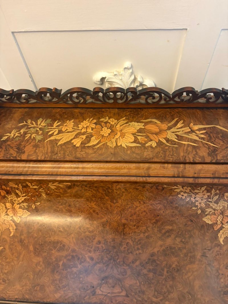 Antique Victorian Burr Walnut Floral Marquetry Piano Top Davenport Desk - Image 16