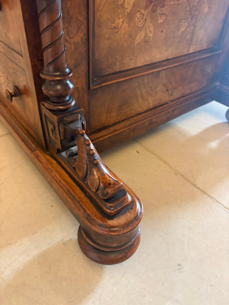 Antique Victorian Burr Walnut Floral Marquetry Piano Top Davenport Desk - Image 19