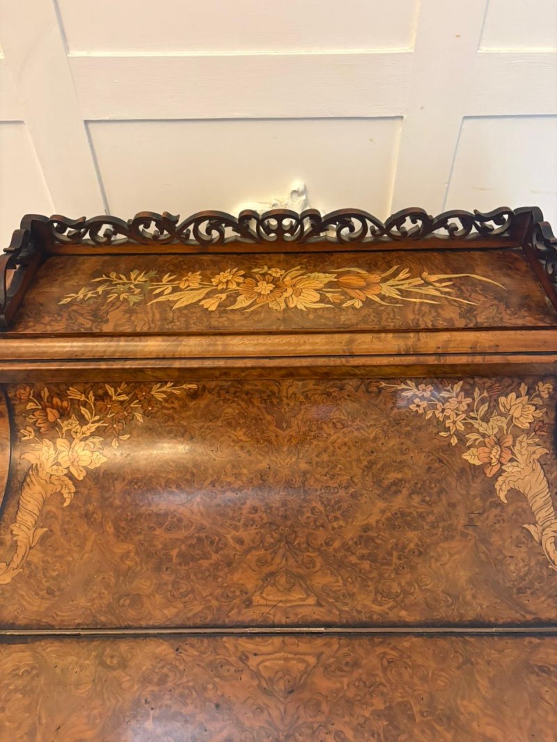 Antique Victorian Burr Walnut Floral Marquetry Piano Top Davenport Desk - Image 17