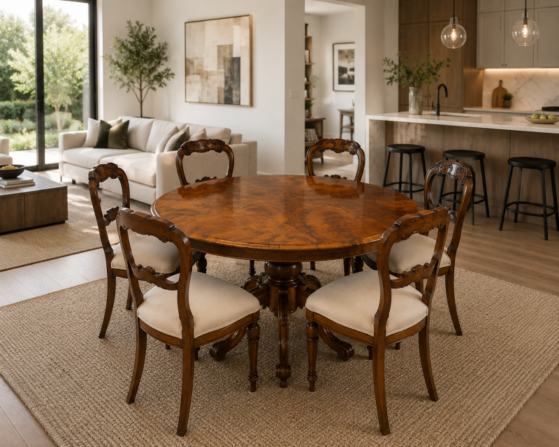 Antique Victorian Burr Walnut Oval Centre Dining Table 6 Seater Tilt Top - Image 3