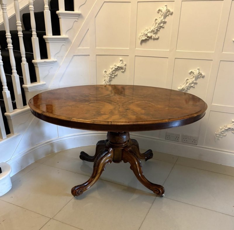 Antique Victorian Burr Walnut Oval Centre Dining Table 6 Seater Tilt Top - Image 7