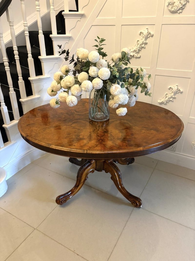 Antique Victorian Burr Walnut Oval Centre Dining Table 6 Seater Tilt Top - Image 6