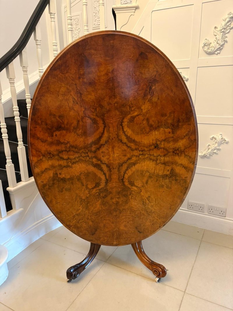 Antique Victorian Burr Walnut Oval Centre Dining Table 6 Seater Tilt Top - Image 2