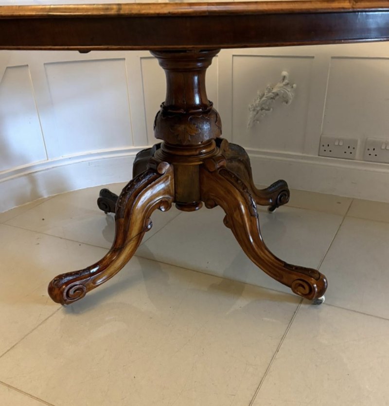 Antique Victorian Burr Walnut Oval Centre Dining Table 6 Seater Tilt Top - Image 10