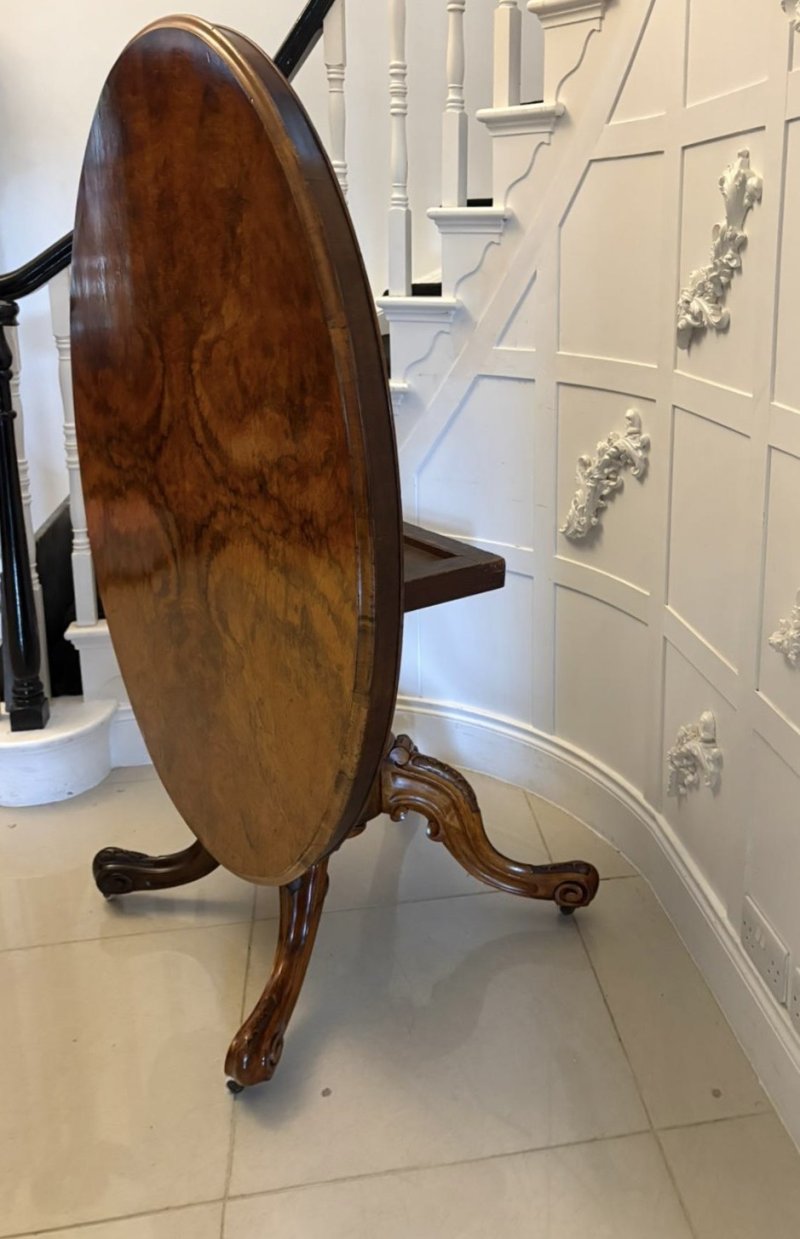 Antique Victorian Burr Walnut Oval Centre Dining Table 6 Seater Tilt Top - Image 9