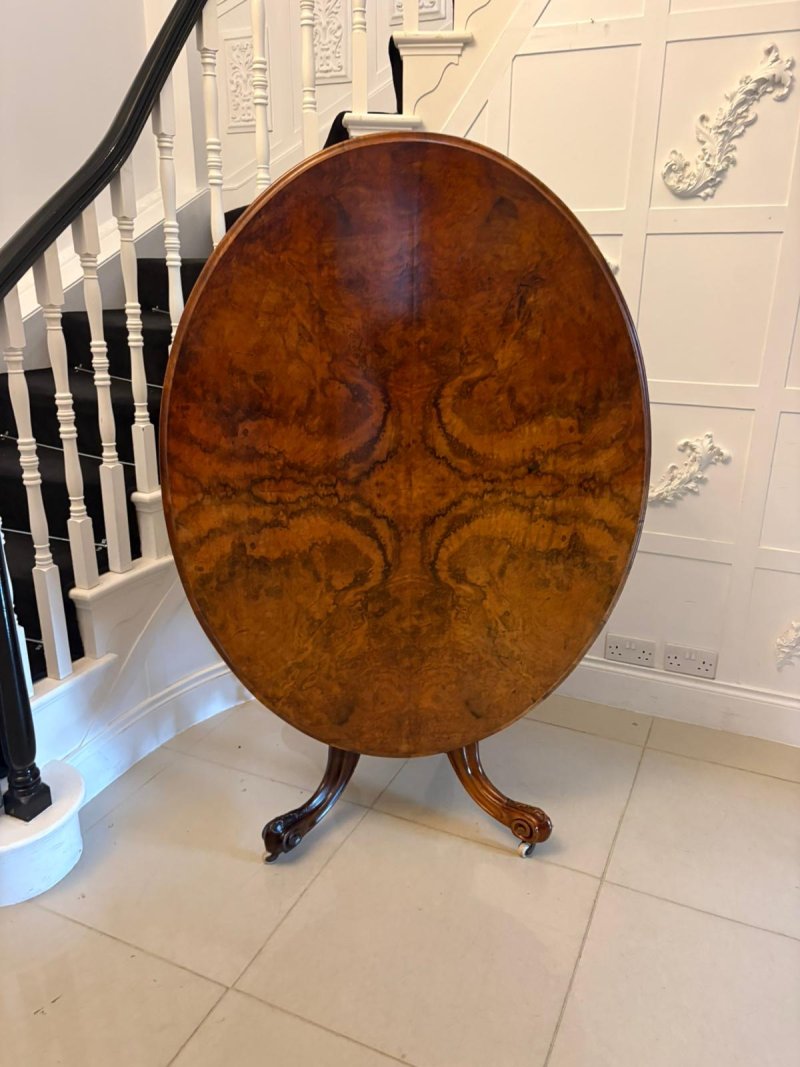 Antique Victorian Burr Walnut Oval Centre Dining Table 6 Seater Tilt Top