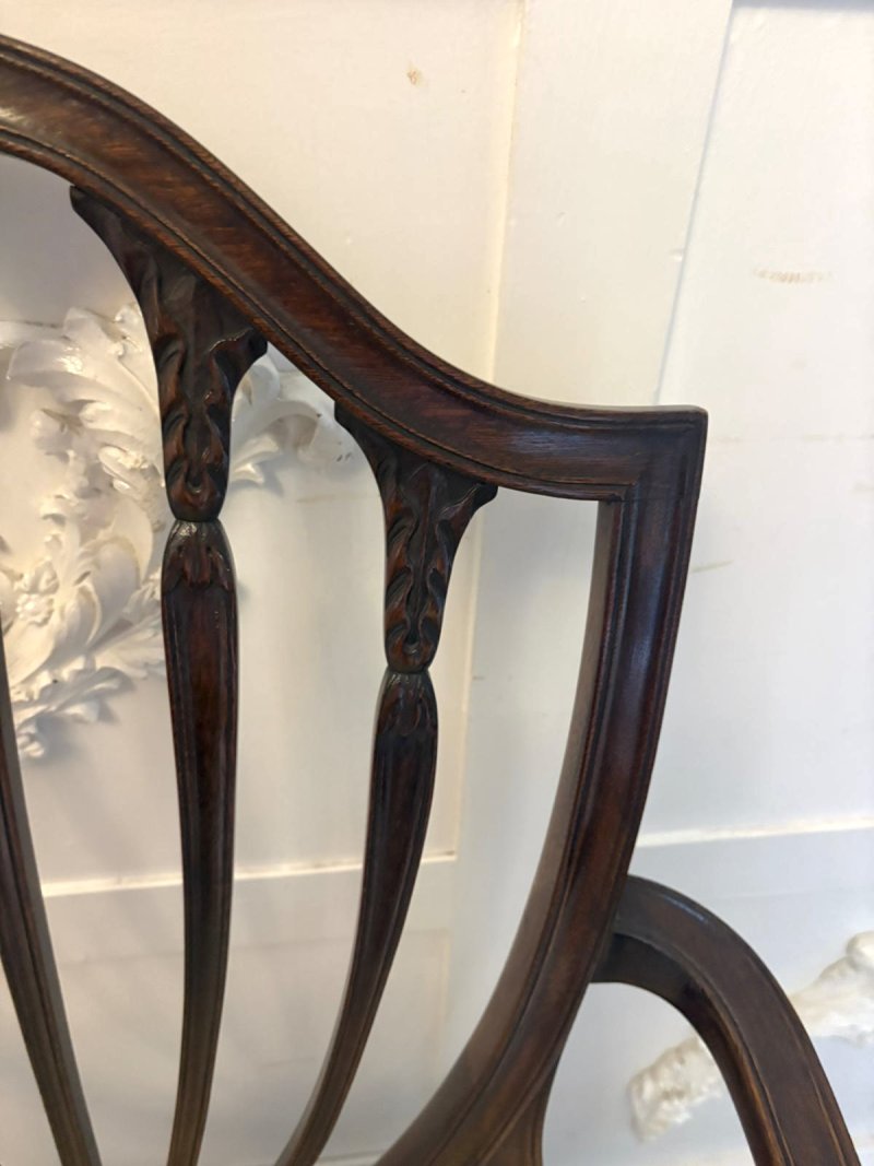 Antique English Edwardian Maple & Co Mahogany Shield Back Dining Chairs Set of 10 - Image 6