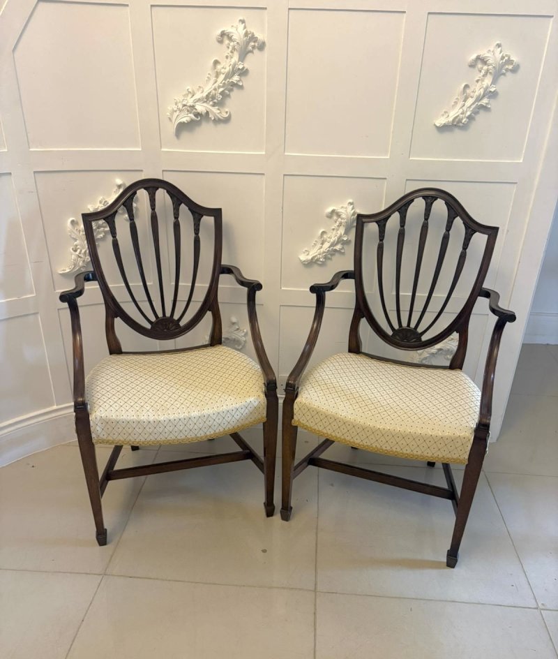 Antique English Edwardian Maple & Co Mahogany Shield Back Dining Chairs Set of 10 - Image 3