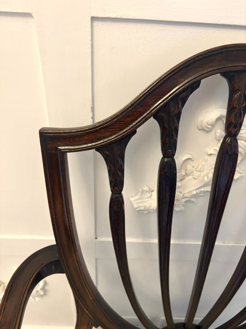 Antique English Edwardian Maple & Co Mahogany Shield Back Dining Chairs Set of 10 - Image 12