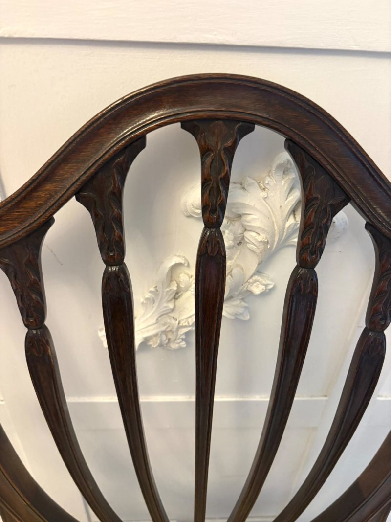 Antique English Edwardian Maple & Co Mahogany Shield Back Dining Chairs Set of 10 - Image 19