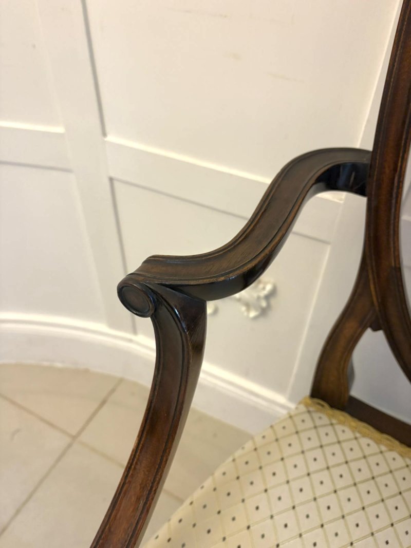 Antique English Edwardian Maple & Co Mahogany Shield Back Dining Chairs Set of 10 - Image 8