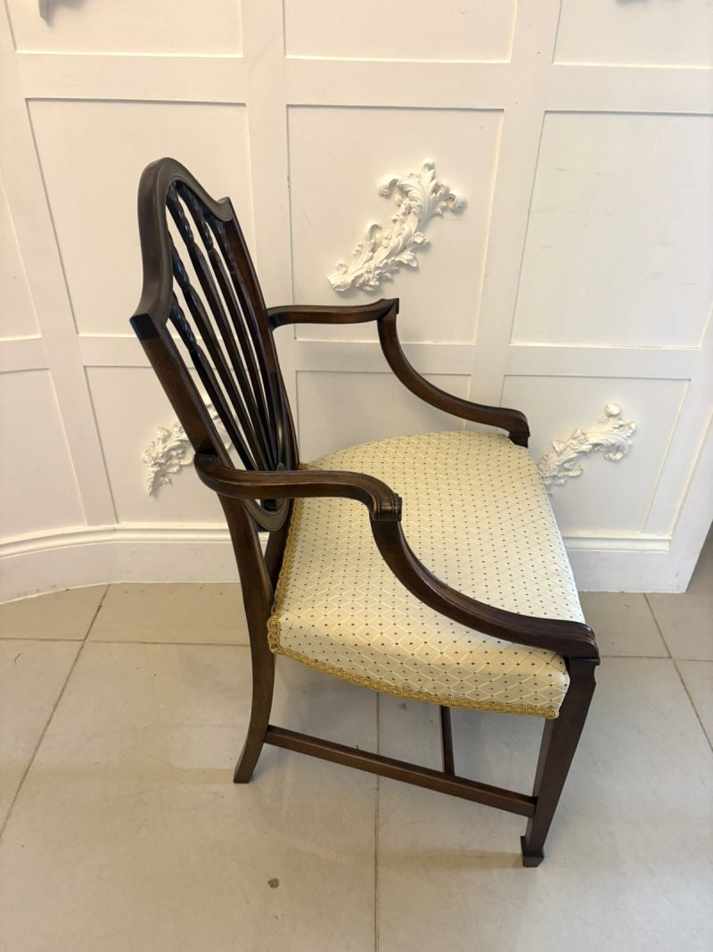 Antique English Edwardian Maple & Co Mahogany Shield Back Dining Chairs Set of 10 - Image 20