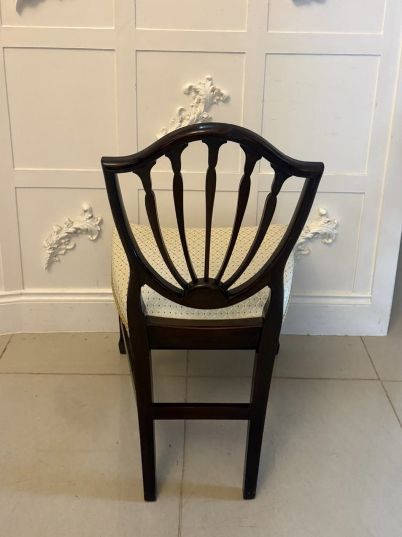 Antique English Edwardian Maple & Co Mahogany Shield Back Dining Chairs Set of 10 - Image 10