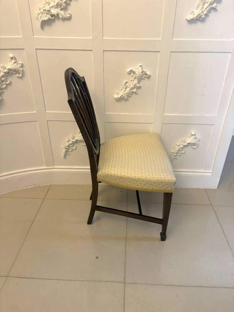 Antique English Edwardian Maple & Co Mahogany Shield Back Dining Chairs Set of 10 - Image 9