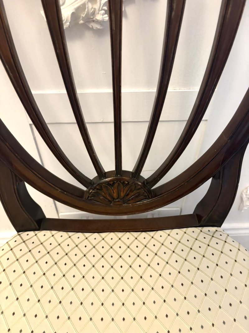 Antique English Edwardian Maple & Co Mahogany Shield Back Dining Chairs Set of 10 - Image 21