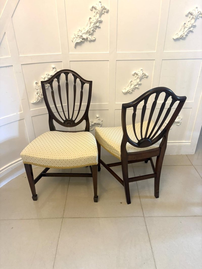 Antique English Edwardian Maple & Co Mahogany Shield Back Dining Chairs Set of 10 - Image 17