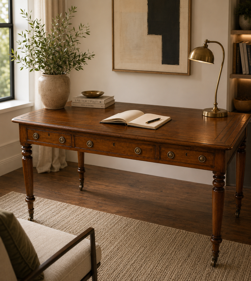 Antique Georgian Mahogany Partners Library Writing Desk With Leather Slide - Image 2