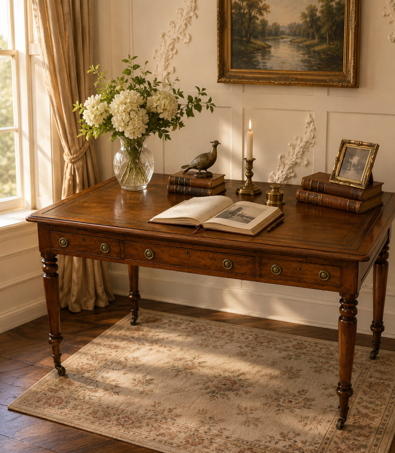 Antique Georgian Mahogany Partners Library Writing Desk With Leather Slide - Image 21