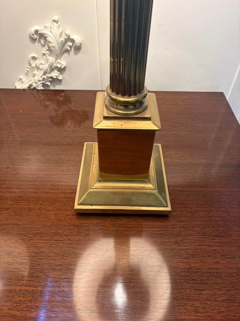 Antique Pair of Corinthian Column Brass Table Lamps - Image 4