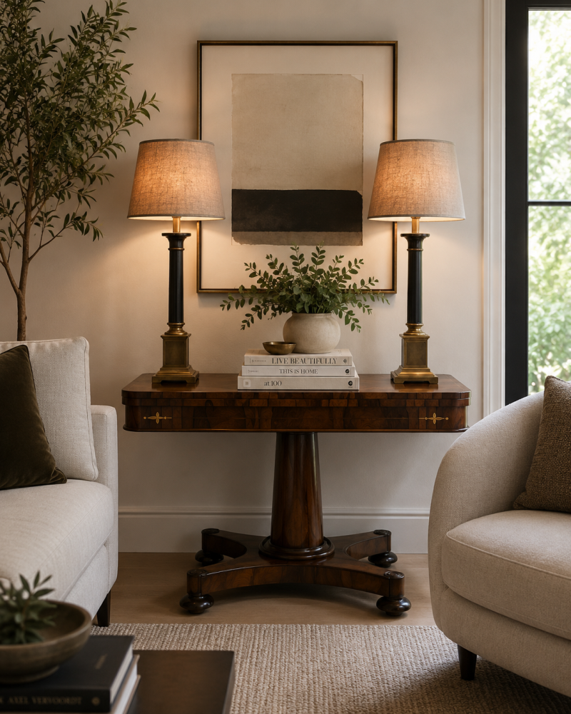 Antique Pair of Corinthian Column Brass Table Lamps - Image 9